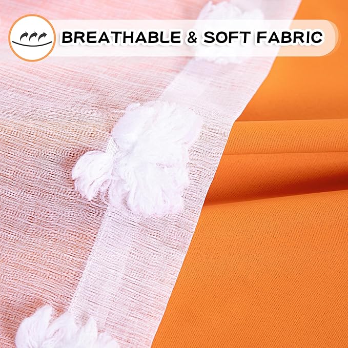MYSKY HOME Nursery Curtains for Girl Bedroom Orange Curtains 72 Inches Long Pom Pom White Sheer Curtains for Kids Room Double Layer Toddler Bedroom Grommet Room Darkening Window Panels 52 x 72 in