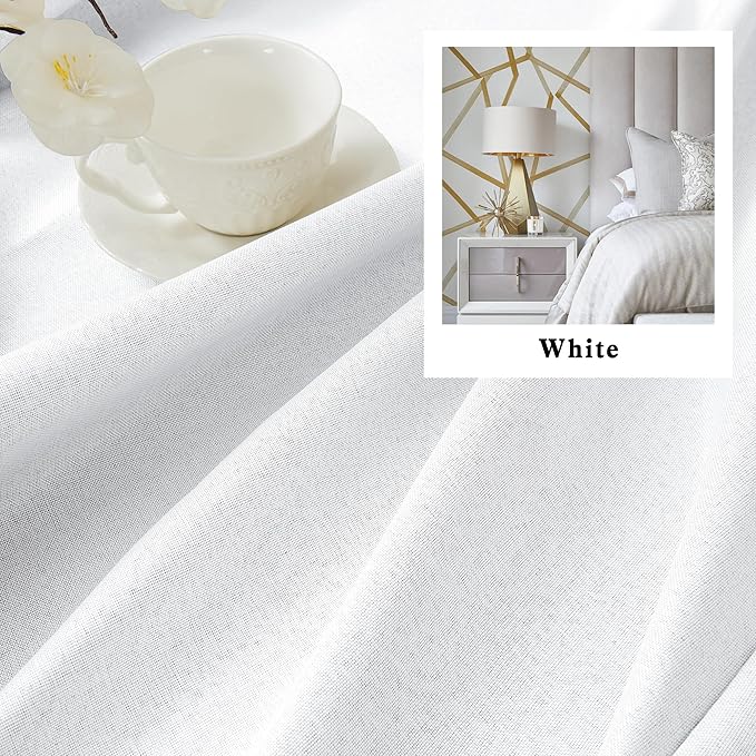 DUALIFE White Curtains 63 Inch Length for Bedroom Back Tab Pocket Burlap Farmhouse Style Noise Reducing Sun Blocking Drapes for Living Room Dining Cabin Cottage W50 x L63,2 Panels,Greyish White