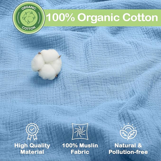 100% Organic Cotton Muslin Baby Blanket - 47 x 47 Inch Breathable Muslin Swaddle Blanket, Hypoallergenic Double-Layer, Soft and Cozy Blankets for Sleeping & Everyday Use (Slate/Aquarius)