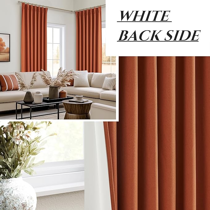 Fall Burnt Orange Curtains Blackout 54 Inches Long 2 Panels Set, Terracotta Autumn Color Decor Retro for Living Room/Bedroom Antique Copper Rust Boho 70s Window Pinch Pleated Linen Drapes (W40"xL54")