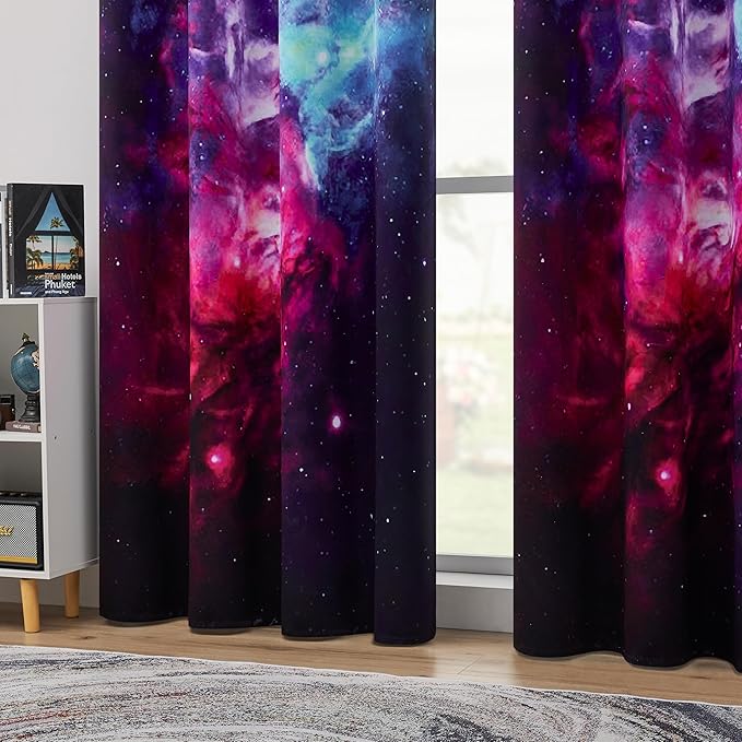 Galaxy Blackout Curtains for Bedroom, Space Nebula Star Drapes, 100% Light Blocking, Thermal Insulated & Noise Reducing Curtains for Living Room, Grommet Top 42 x 84 Inches, 2 Panels