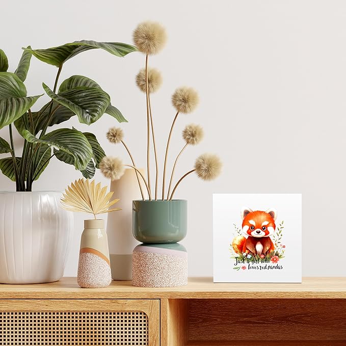 Red Panda Decor Wooden Box Sign Decorative, Home Room Desk Decorations For Teens Teenage Girls Age 8-12, Red Panda Lovers Themed Gifts Stuff Accessories Things Merchandise Items!