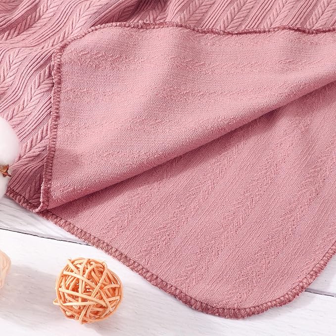 DRESHOW BQUBO Baby Swaddle Blankets for Girls, 4PCS Newborn Accessories Set with Hat and Bow Headband with Hello World Wooden Birth Announcement Card, Baby Blankets for Girls
