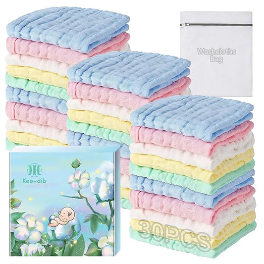 Muslin Cloth, Baby, Washcloths, Muslin Cloths, Burp Cloths, Girls, Boys, Wet Wipes, Children, Muslin, Burp Cloth, Pack of 30, 25 x 25 cm