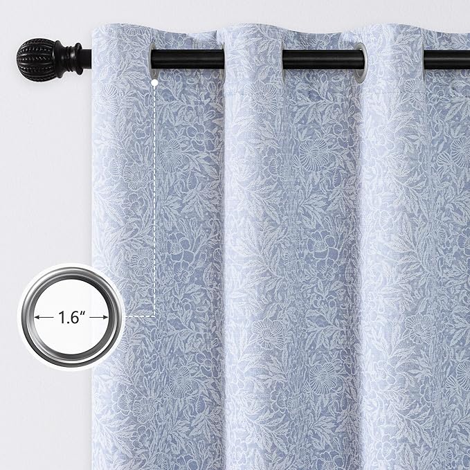 Metro Parlor Light Blue Floral Jacquard Blackout Curtains 63 Inch Length for Bedroom,Chenille Pattern Vintage Flower Curtains for Living Room Darkening Thermal Insulated Grommet Window Drapes,2 Panels
