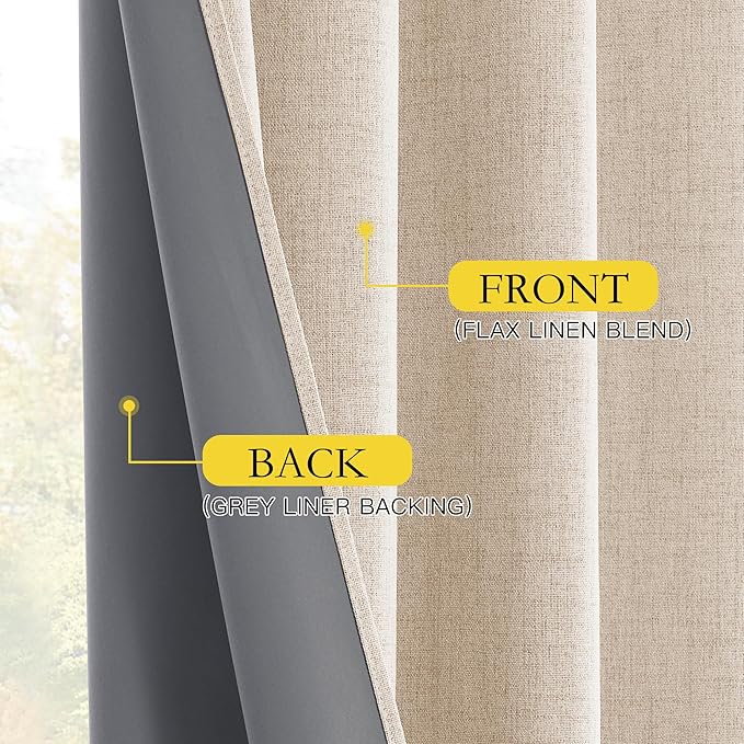 NICETOWN Rod Pocket Full Blackout Linen Curtains 102" Length with Thermal Insulated Liners for Living Room, Farmhouse Style Keep Cool & Warm Large Window Drapes for Hall (Cream, 2 Panels, 52" Wide)