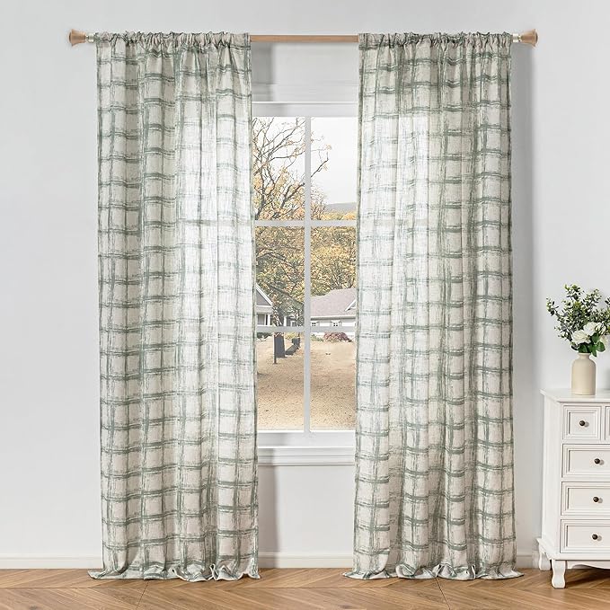 MYSKY HOME Living Room Curtains Nice Vertical Elegant Style for Patio Pergola Gazebo, Soft Touch Plaid Light Filtering Drapes for Doorways Sliding Glass Door, 50" Wide x 95" Long, Sage Green, 2 PCs