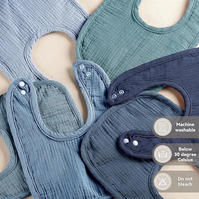 Wrrernsin Muslin Baby Bibs for Unisex Boys Girls, Cotton Drool Bibs, Adjustable Newborn Bibs for Drooling and Teething