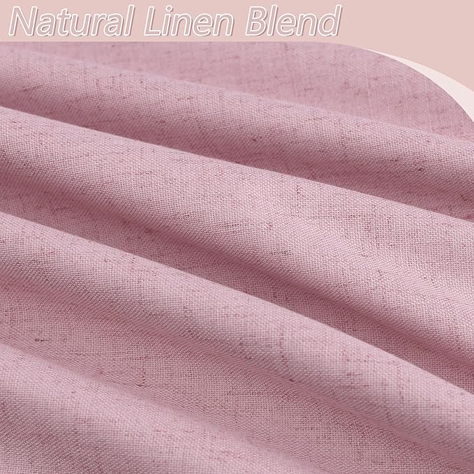 Guken 100% Blackout Curtains 96 Inch Length 2 Panels Set for Living Room Bedroom Back Tab Thermal Insulated Black Out Linen Drapes Room Darkening Rose,52x96