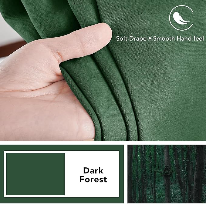 Deconovo Short Blackout Curtains for Small Windows Thermal Insulated Rod Pocket and Back Tab Curtains 42Wx45L Inch Dark Forest 2 Panels