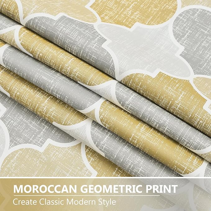 Gray Yellow Full Blackout Curtains 84 Inches Long for Bedroom Living Room Moroccan Geo Print Window Panels Thermal Insulated Room Darkening Privacy Grommet Top Drapes, 52x84, 2 Panels