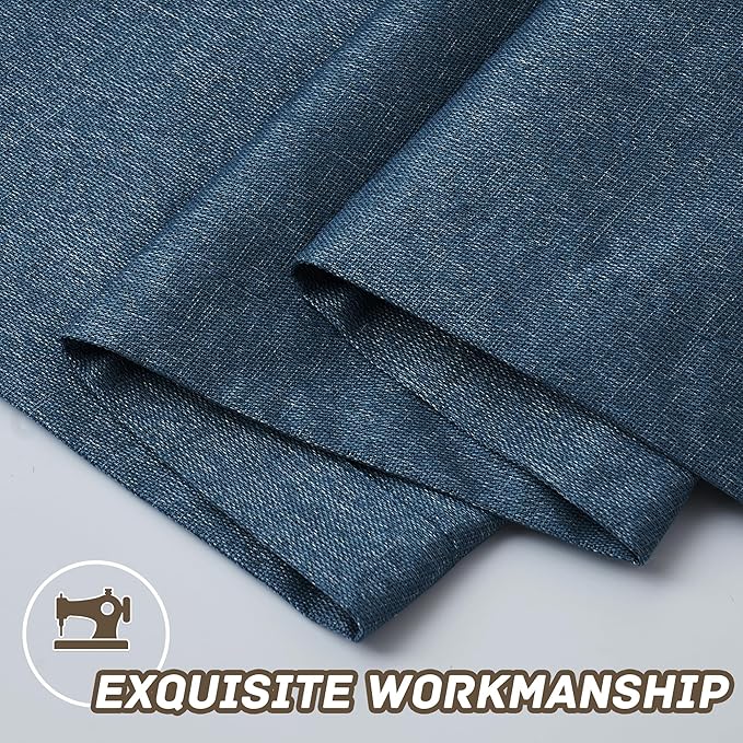 Extra Lenght 100% Blackout Linen Textured Curtains 120 Inch Length 2 Panels Set for Living Room, Bedroom, Full Blackout Curtains with Grommets Top, Dark Blue, 52" W x 120" L, 2 Panels