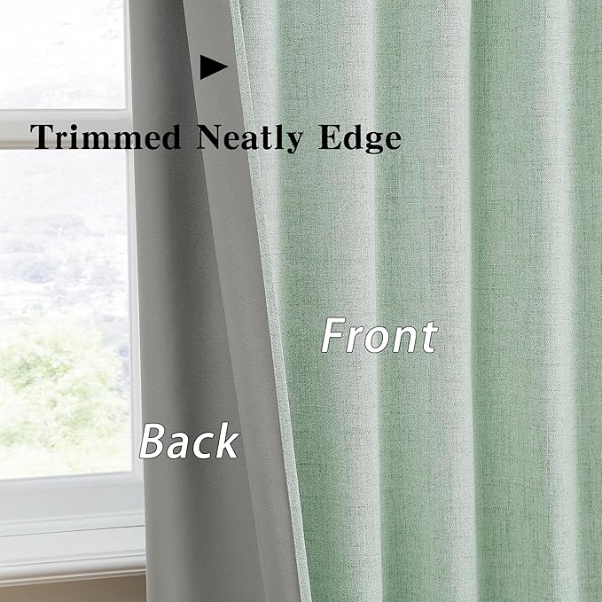 RAIN CITY Light Green Linen Blackout Curtains 90 Inch Long for Living Room,2 Panels Pinch Pleated Drape with Hooks Back Tab Boho Decor, Textured Full Black Out Curtains for Bedroom 50 x 90