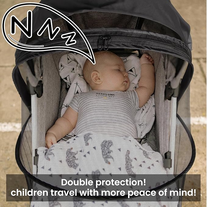 Bemece 2-in-1 Durable Baby Mosquito Net with UPF50+ Sunshade for Stroller, Universal Mosquito for Stroller with Two-Way Zippers & Storage Bag, Breathable & Foldable Baby Bug Net for Strollers