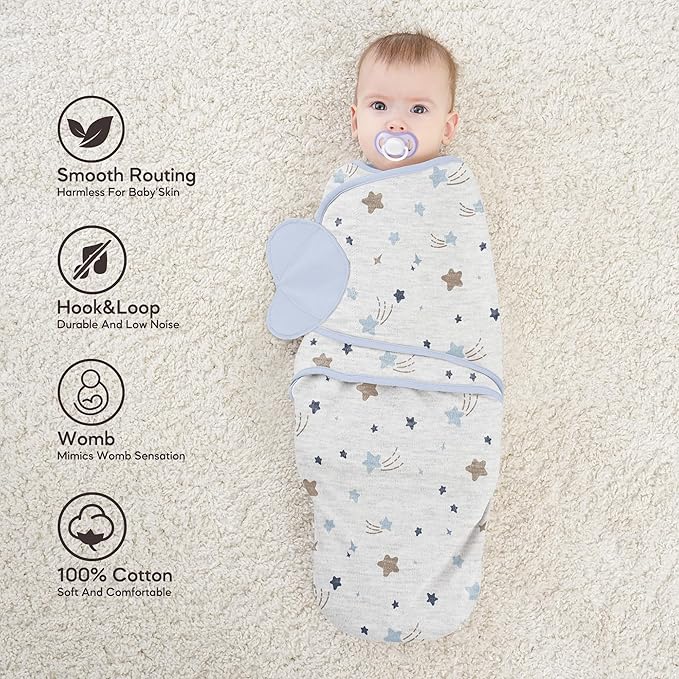 Susurration Swaddles for Newborns, 100% Cotton Baby Swaddle Sleep Sack, with Adjustable Velcro, Breathable and Durable Unisex Swaddle Sleep Sack, 3 Pack