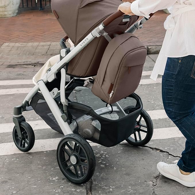 UPPAbaby Changing Backpack/Multiple Storage Compartments/Stroller Strap Attachment/Bottle Insulator and Changing Pad Included/Anthony (White and Grey Chenille/Chestnut Leather)
