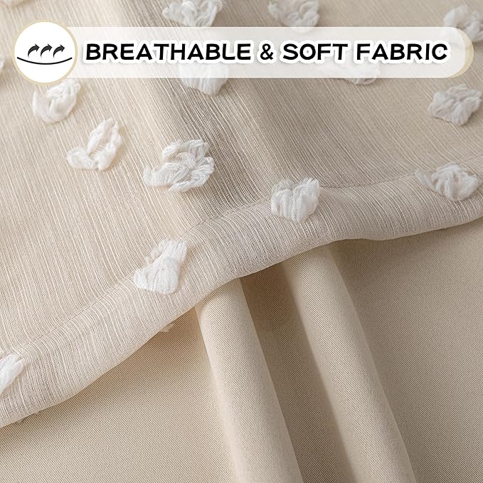 MYSKY HOME Beige Curtains for Bedroom 72 Inches Long Nursery Curtains Pom Pom Beige Sheer Curtains for Girls Room Double Layer for Toddler Bedroom Grommet Room Darkening Window Panels 52 x 72 Inch