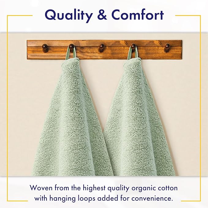 Alusa Home 100% Organic Luxury Bath Sheets - GOTS Certified - Extra Large 35x70 Inches (Pack of 2) Zero-Twist, Long-Staple Cotton Bath Sheet Set (Eucalyptus Green)