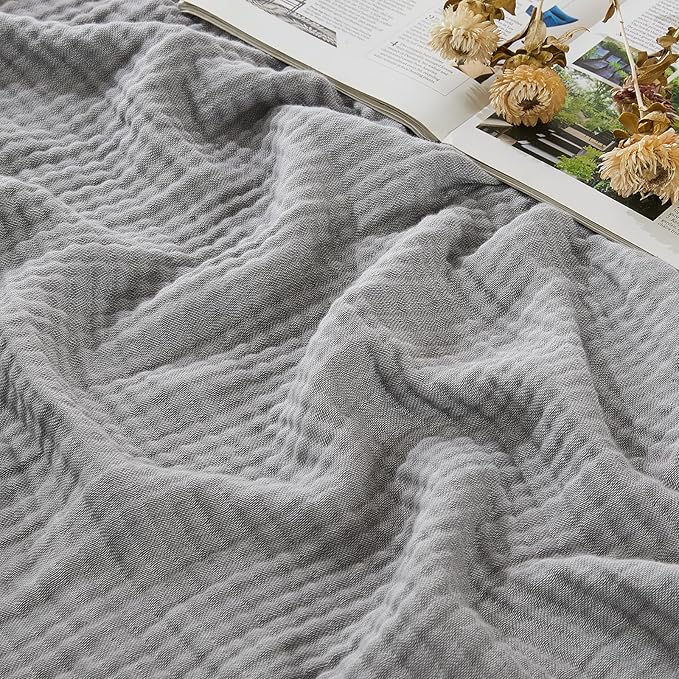 EMME Cotton Muslin Large Throw Blanket Couch Breathable Gauze Soft Lightweight Bed Blankets Adults (Heather Grey, 50"x70")