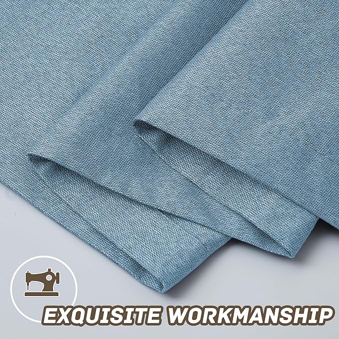 Extra Lenght 100% Blackout Linen Textured Curtains 120 Inch Length 2 Panels Set for Living Room, Bedroom, Full Blackout with Grommets Top, Light Blue, 52" W x 120" L, 2 Panels
