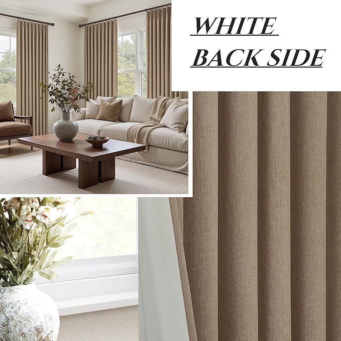 Pinch Pleated Blackout Curtains 60 Inches Wide for Living Room, Room Darkening Linen Blend Viral Large Window Curtain for Bedroom Thermal Soundproof Rust Brown Drapes (60"W x 96"L x 2Panels)