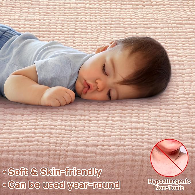 Pro Goleem 2 Pack Muslin Crib Sheets for Girls, Soft Breathable Fitted Cotton Baby Bed Sheets Set for Standard Crib Mattress & Toddler Mattress 52"x28", (Pink＆Purple)