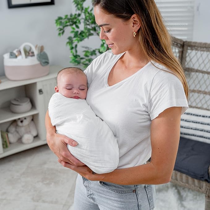 Comfy Cubs Muslin Swaddle Blankets Pack of 2, 47 x 47 Inch Soft Cotton Baby Blanket Set, Large Multipurpose Wraps for Newborns - Self-Soothing Swaddles for Newborns - White
