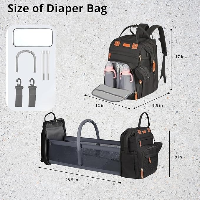 Baby Diaper Bag with Changing Station, Waterproof Diaper Bag Backpack for Mom/Dad, Baby Shower Gifts, w/USB Charging Port, Insulated Bottle Holders & Pacifier Case, XL Storage Backpack, Black