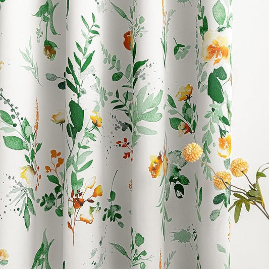 MYSKY HOME Floral Blackout Curtains 90 inch Long 2 Panels Set for Living/Dining Room- Flower Patterned Room Darkening Light Blocking Grommet Window Treatments, 52" W Each Panel, Yellow and Green