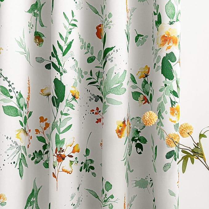 MYSKY HOME Sage Green Floral Blackout Curtains 72 inch Long 2 Panels Set for Bedroom Living Room- Flower Patterned Room Darkening Light Blocking Grommet, 52" W Each Panel, Yellow and Green