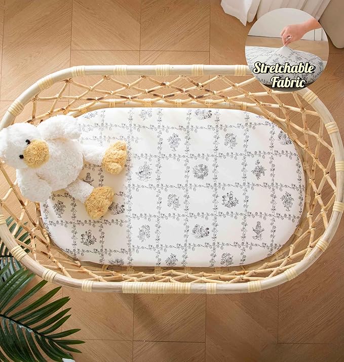 SDY Jersey Floral Bassinet Sheets for Baby Boys and Girls,32 "x 16 "x 4",2 Pack,Neutral Flower Standard Oval/Retangle Bassinet Mattress Sheets for Toddler,Super Soft Breathable