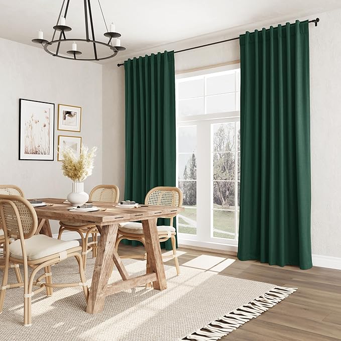 Guken Dark Green 100% Blackout Curtains 120 Inch Length 2 Panels Set for Living Room Bedroom Back Tab Thermal Insulated Black Out Linen Drapes Decor 52x120