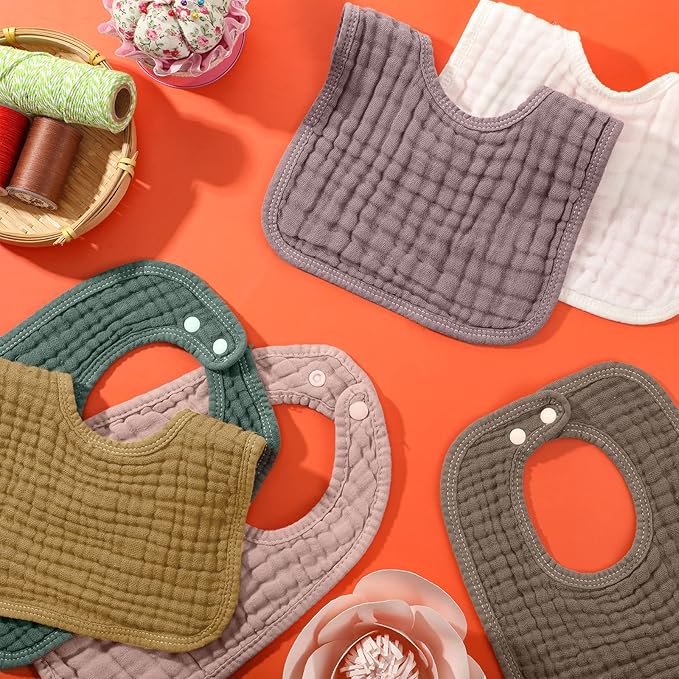 Frienda 6 Pcs Muslin Bibs Burp Cloths for Baby Teething Bandana Bibs 6 Absorbent Layer for Baby Boy Girl Cotton Burping Cloth(Stylish Color)