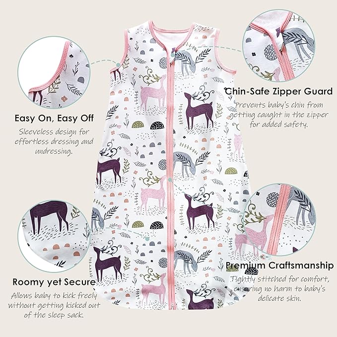 Cute Castle Baby Sleep Sack 6-12 Months - Lightweight 100% Cotton 2-Way Zipper TOG 0.5 Infant Wearable Blanket, Newborn Essentials Toddler Sleep Clothes (3 Pack Pink)