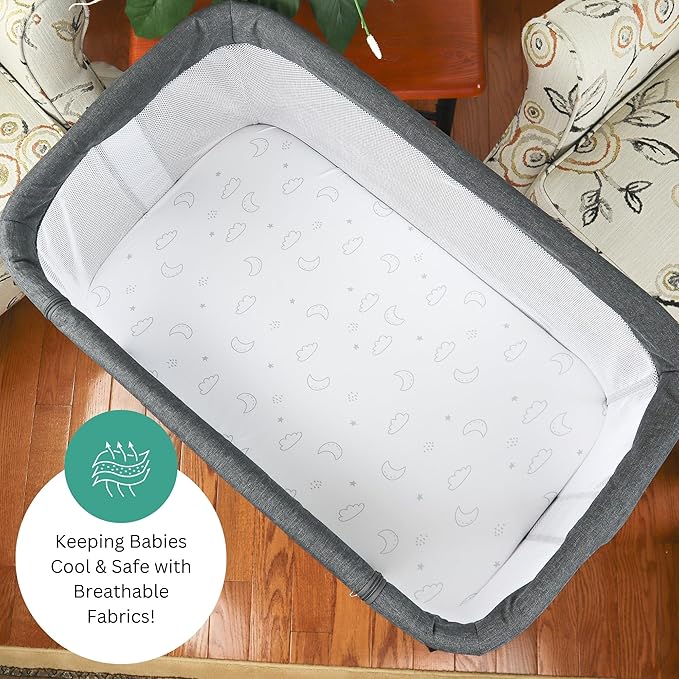 Bassinet Sheets for Airclub, AMKE, LovliTod Baby, Bonbay, Bellababy Bedside Bassinet Sleeper by TansyPanda, 3PC, 20x33, Ultra Soft, Breathable, Snug Fit, Unisex Boys, Girls, Gray (Stars, Clouds)
