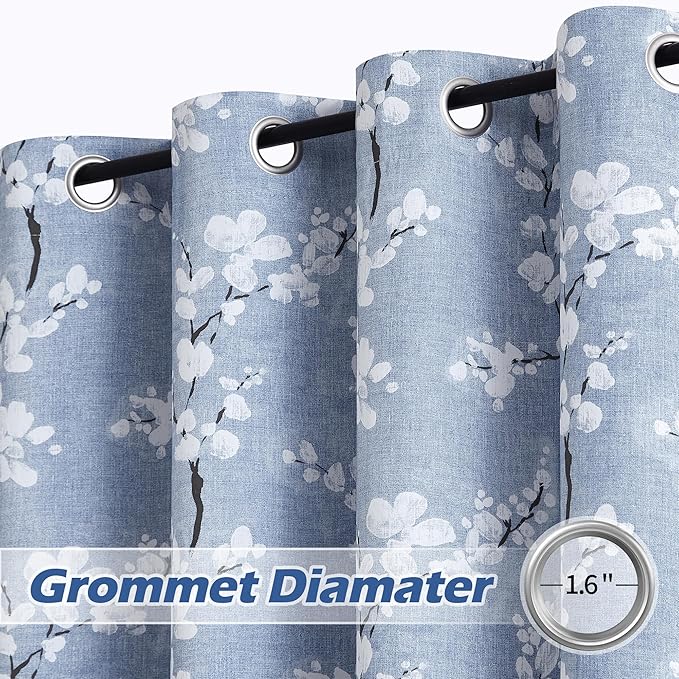 FMFUNCTEX Blue Floral Valance Curtain for Kitchen Windows/Bathroom/Living Room/Bedroom, Blossom Blackout Window Valance Thermal Insulated Rod Pocket Valance Curtains, 50" W x 18" L, 1 Panel