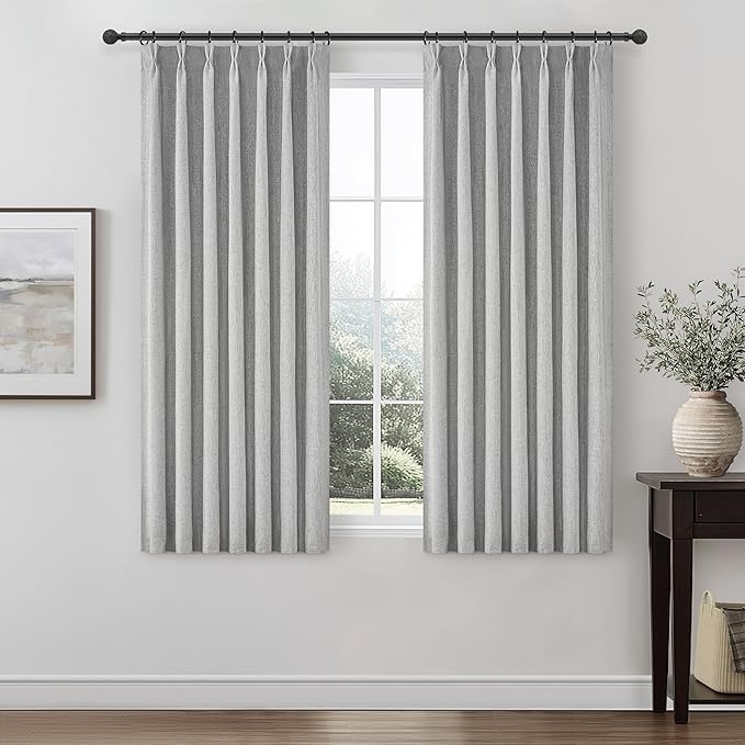 Bedroom Blackout Curtains 63 Inches (5-1/4FT) Long 2 Panel Set,Thermal Curtain for Summer Heat Living Room Darkening Pinch Pleated Short Drapes for 62 Inch Window Pinch Pleated(40"x63"x2 Grey)