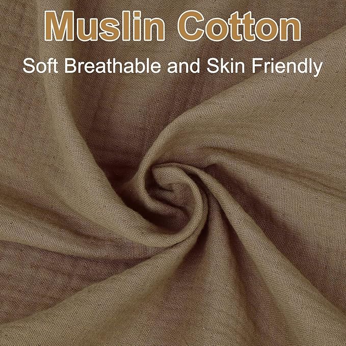 PET REJOIR Muslin Mini Crib Sheets for Girls & Boys-2 Pack 24"x 38" Soft Baby Mattress Sheets Fitted-No Slip Neutral Toddler Cotton Bedding-Nursery Décor Taupe Brown & Light Beige