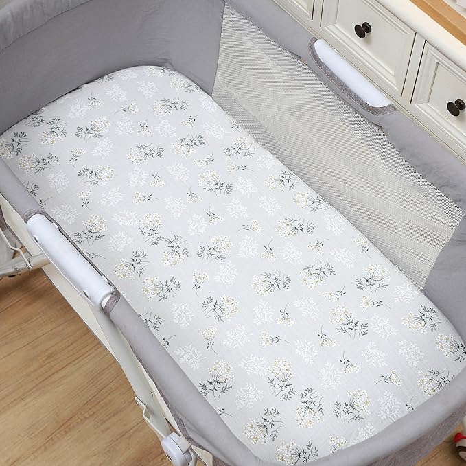 Onacosht Muslin Bassinet Sheets 3 Pack, 100% Cotton Baby Sheet 35" X 20" Compatiable with AMKE 3 in 1 Bassinets, MiClassic, Uiuwoo, Foalom, YADAQE, Milliard and TCBunny Bassinet, Green Floral Cactus