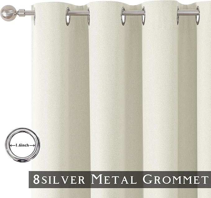 ChrisDowa 100% Blackout Ivory Solid Curtains 120 Inches Long 2 Panels for Bedroom Living Room,Farmhouse Room Darkening Thermal Insulated Soundproof Grommet Top Window Treatment Drapes,52x120