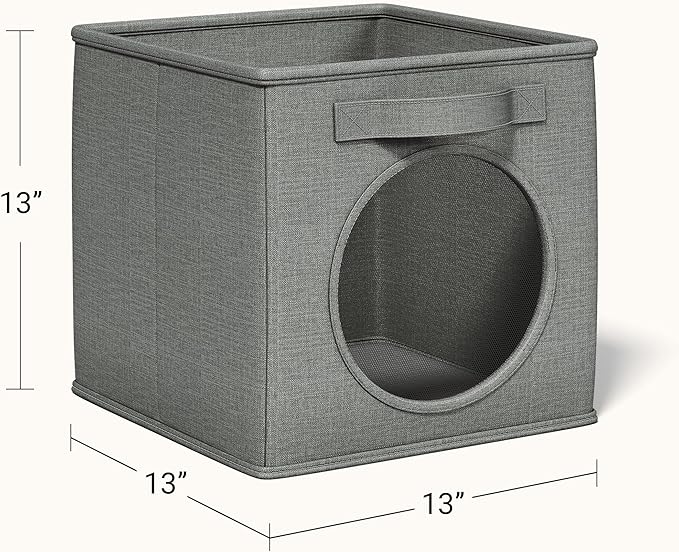 Vailando Foldable Fabric Storage Cube with Round Window - 4 Pack 13"x13"x13" Collapsible Closet Organizer Bins for Clothes, Shelves, Offices, Toys & Misc, Dark Gray