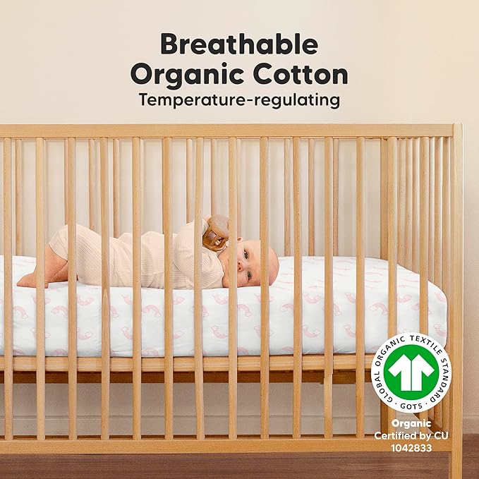 KeaBabies 2-Pack Organic Crib Sheets for Boys, Girls - 52x28 Fitted Crib Mattress Sheet Neutral, Breathable Jersey Cotton Cover for Baby Bed, Toddler Mattress, Soft & Cute Prints (Dreamland)