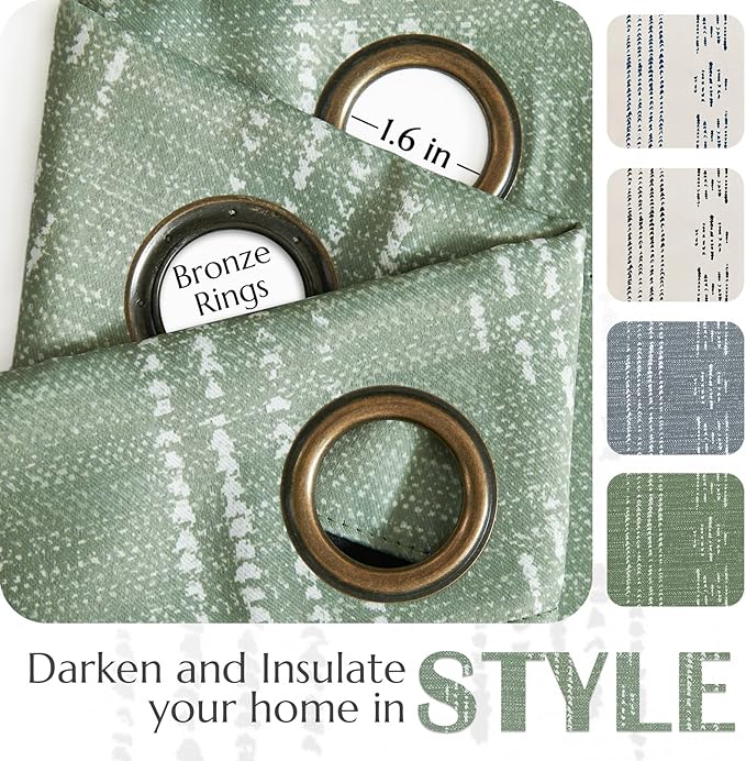 jinchan 95% Blackout Boho Curtains 63 Inch Length for Bedroom White on Sage Green Geometric Printed Grommet Top Room Darkening Thermal Insulated Window Drapes 2 Panels