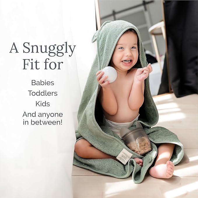 Natemia Hooded Baby Bath Towel - 100% Organic Cotton Baby Towels for Newborns, Toddlers, Boys, Girls - Soft Absorbent 450 GSM - Gentle on Sensitive Skin - Baby Shower Registry Gift (35" x 35")