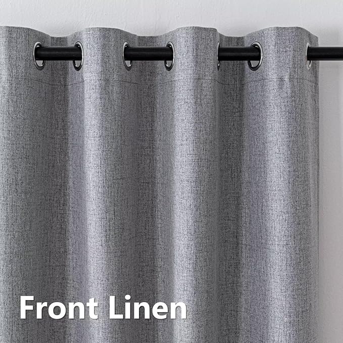 100% Blackout Curtains 96 Inch Long 2 Panels Set, Faux Linen Black Out Curtains for Bedroom Living Room, Thermal Insulated Room Darkening Drapes Grommet (W52 x L96, Light Grey)