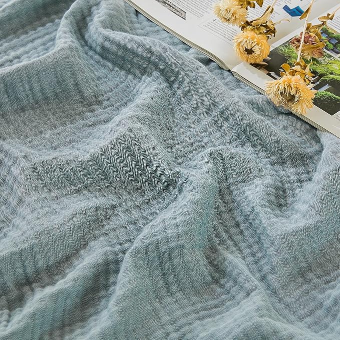 EMME Cotton Muslin Twin XL Blanket Breathable Gauze Soft Lightweight Blankets Adults Gifts for Women (Heather Teal, 66"x90")