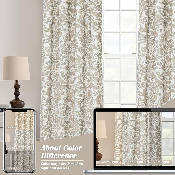 DriftAway Julia Watercolor Blackout Room Darkening Lined Thermal Insulated Energy Saving Window Curtains 2 Layers 2 Panels Each Size 52 Inch by 84 Inch Camel Beige