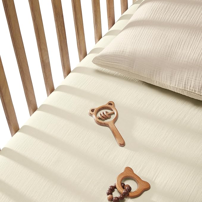 Bioweaves Organic Cotton Muslin Bassinet Sheet, GOTS Certified Extra Soft Fitted Sheet, Universal Fit for Oval Baby Bassinet Mattresses, 33" x 17", 4 Inch Pocket, Natural