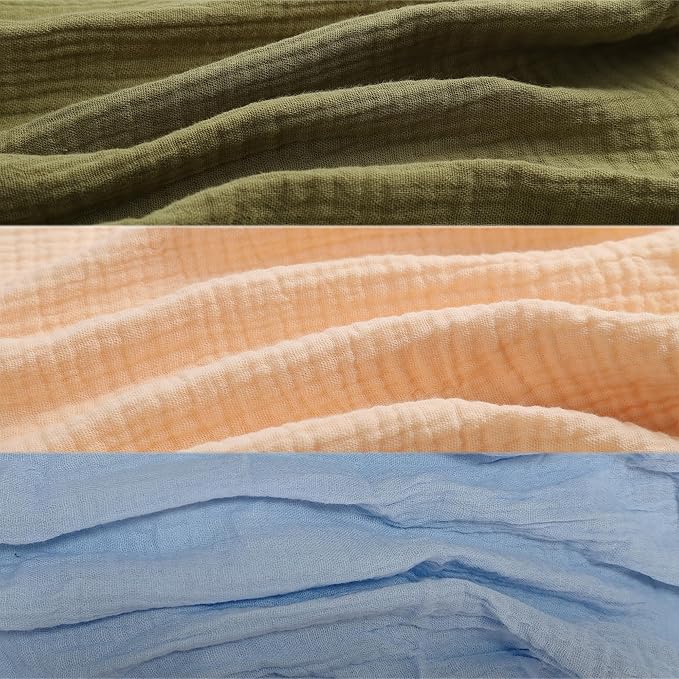 Onacosht Muslin Bassinet Sheets 3 Pack, 100% Cotton Baby Fitted Sheet 33" X 17" for Standard Rectangle Round Oval and Hourglass Bassinet Mattress, Beige Green and Blue