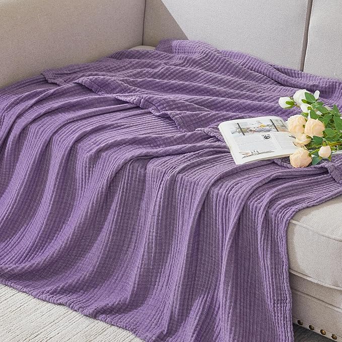 EMME Cotton Muslin Twin XL Blanket Breathable Gauze Blanket Soft Lightweight Blankets Adults Gifts for Women (Purple, 66"x90")